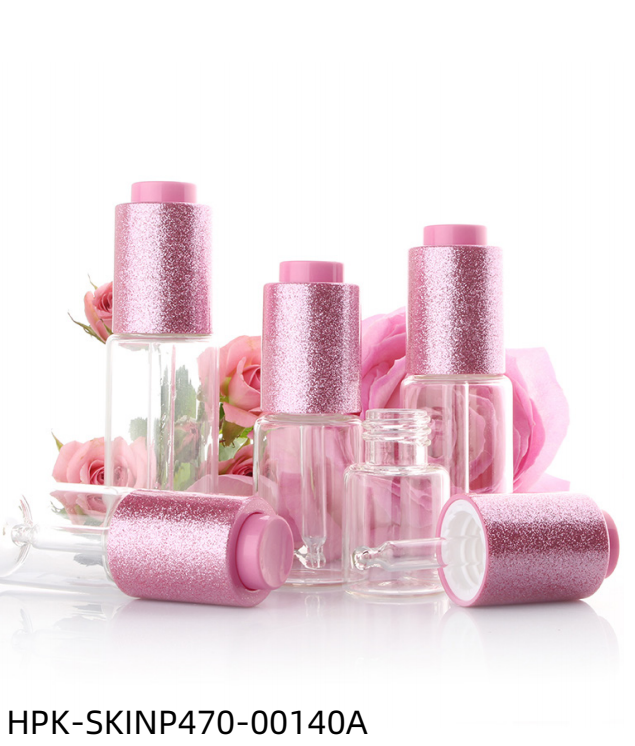 Glass Bottle with Glitter Pink Push-button Pipette Cap
